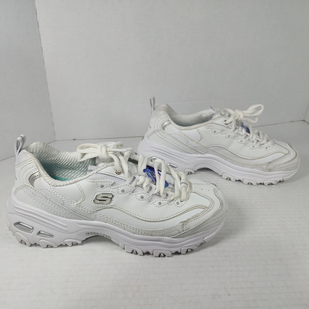 Skechers D'Lites Fresh Start Walking White and Silver Sneakers Size 5 1/2 Wide - Picture 7 of 13
